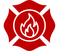Red circular logo with a symbol inside.