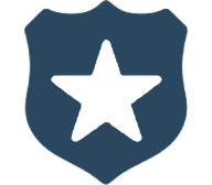 Blue shield with a white star in the center.